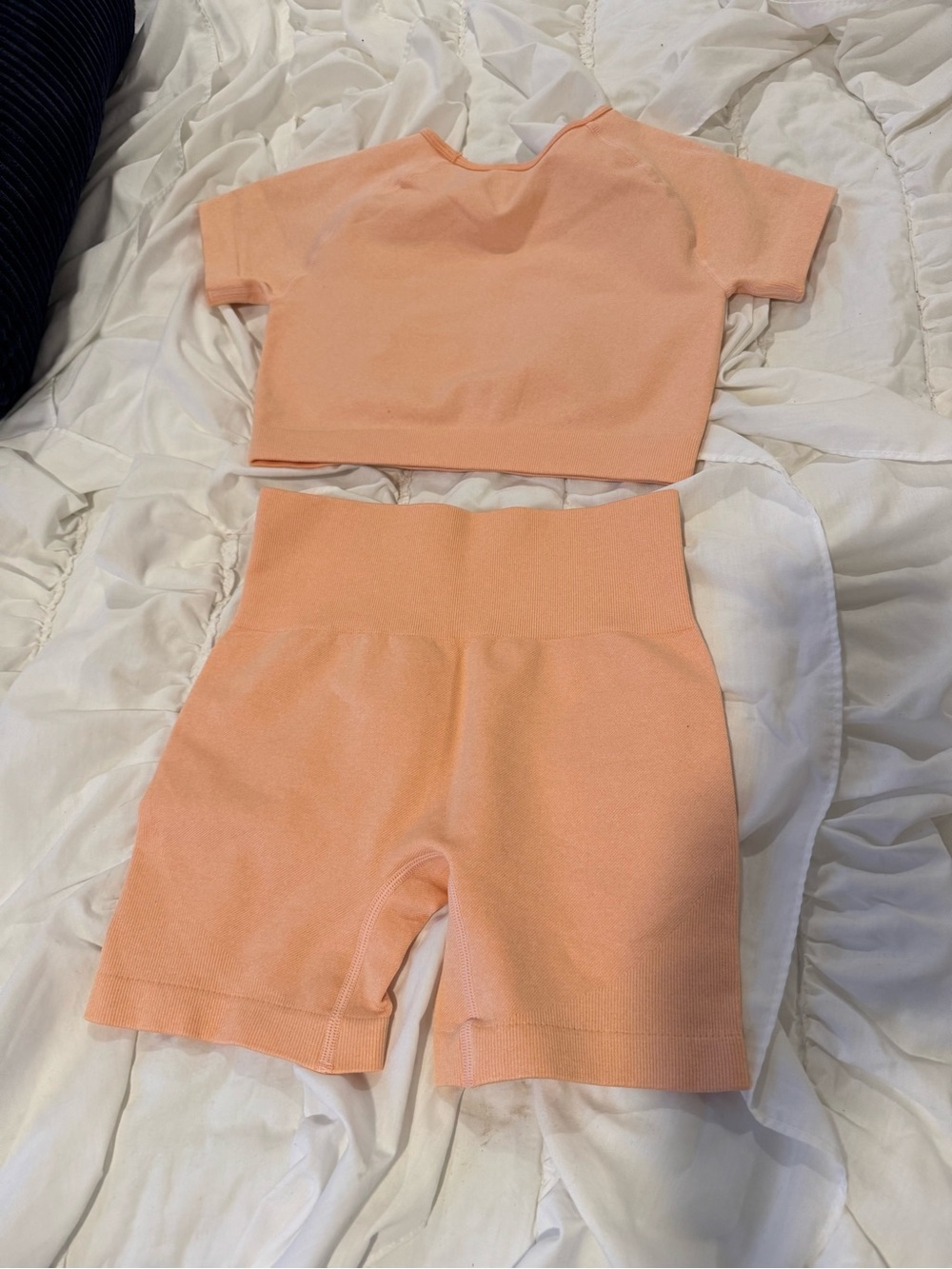 Peach Biker Shorts Set - Short Sleeve Crop Top & High-Waist Shorts